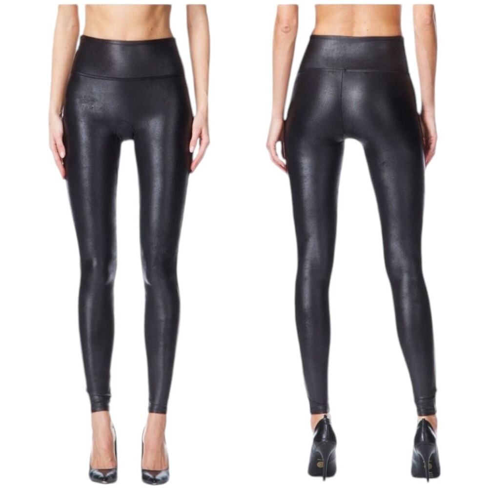 SPANX NWT Faux Leather Black Leggings Size 3X Shaping Slimming Power Waistband